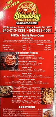 Menu photo 1 Broadway Pizza Myrtle Beach, SC Menu photo 1 Broadway Pizza Myrtle Beach, SC