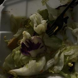 Baytown Seafood - Ensalada de Camarones: Se ven los trozos grandes y la parte central de la lechuga y la col. Tienen que mejorar en este aspecto.