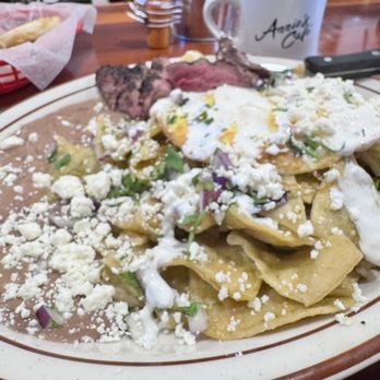 Annie's Cafe - Chilaquiles with Steak - American Near Me - Riverside, California Annie's Cafe - Chilaquiles with Steak - American Near Me - Riverside, California
