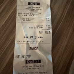 Jimmy John's - The receipt and sandwich