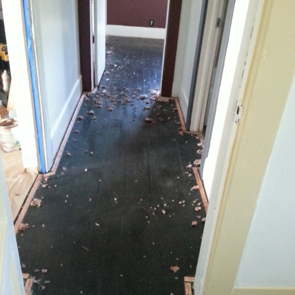 Walk On Wood - Before - layer after layer of paint. - Flooring Near Me - Ontario, California