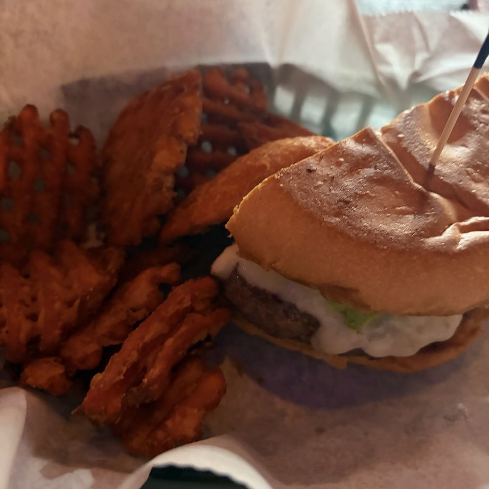 The Local - Hamburger with sweet potato fries - Bars Near Me - Nashville, Tennessee The Local - Hamburger with sweet potato fries - Bars Near Me - Nashville, Tennessee