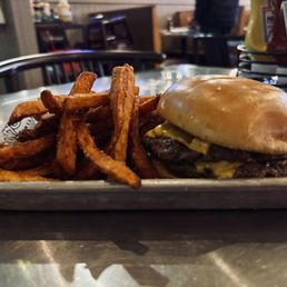 Signature Smash Burger and Sweet Potato Fries