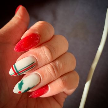 Nails By Tina Le - Dipping powder on natural nails with festive design for holiday - Nail Salons Near Me - Sacramento, California Nails By Tina Le - Dipping powder on natural nails with festive design for holiday - Nail Salons Near Me - Sacramento, California