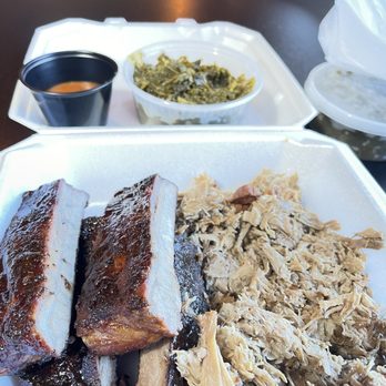 The Pit Stop - Ribs and pulled pork with kale - Barbeque Near Me - Sterling, Virginia