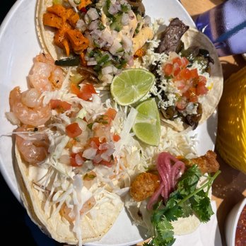 Sancho - Shrimp taco, sweet potato taco. Steak taco, fried fish taco - Tacos Near Me - Breckenridge, Colorado Sancho - Shrimp taco, sweet potato taco. Steak taco, fried fish taco - Tacos Near Me - Breckenridge, Colorado