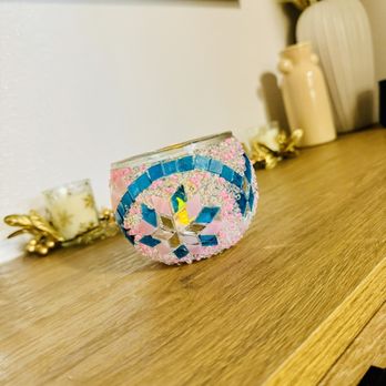 Art Masterclass - Candle holder in the bathroom showing off the sparkles - Arts & Crafts Near Me - Tustin, California