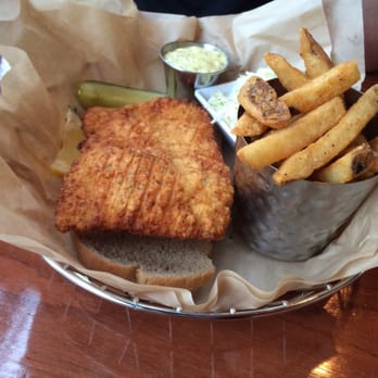 Captains Quarters Riverside Grille - Fried Cod Sandwich. North Atlantic cod in our special breading on rye with jalapeño Tatar sauce. - Seafood Near Me - Prospect, Kentucky