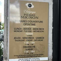 Champagne Pierre Mignon - Boutique - Opening hours