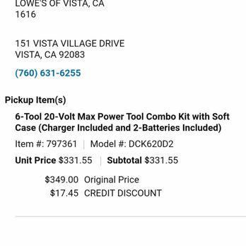 Lowe's Home Improvement - Picture of the receipt. - Hardware Stores Near Me - Vista, California Lowe's Home Improvement - Picture of the receipt. - Hardware Stores Near Me - Vista, California