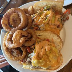 Philly cheesesteak Onion rings amazing