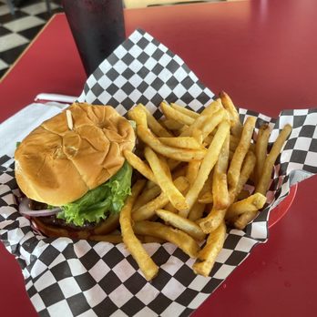 Boulevard Burger - This is the boulevard basic burger with a side of fries and it comes with a drink for about $14 - Burgers Near Me - Castro Valley, California