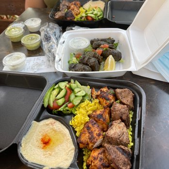 Green Olive - Chicken and filet mignon platters and a side of stuffed grape leaves. - Mediterranean Near Me - Downey, California Green Olive - Chicken and filet mignon platters and a side of stuffed grape leaves. - Mediterranean Near Me - Downey, California