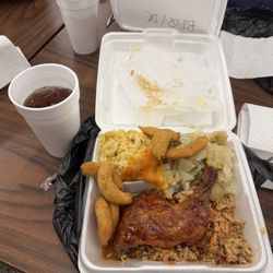 RJ's Famous Chicken, BBQ and Ribs - Small combo meal with sweet iced tea