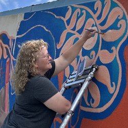 Jennifer Butts Murals & Art - Painting details of a new mural at Kings Art Center, Hanford, CA