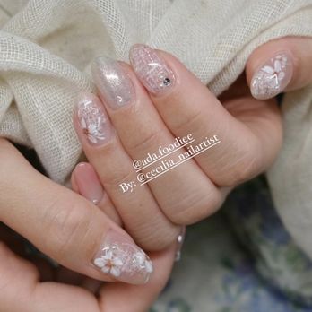 One Plus Nail - Love these delicate florals with tweed design - Nail Salons Near Me - Rowland Heights, California