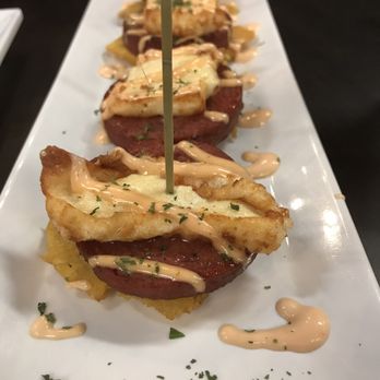 Cocina Coqueta - Los dos golpes ( tostones layered with salami & fried Dominican Cheese) - Spanish Near Me - Orlando, Florida