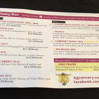 4JG's Vineyards - Menu - Wine Tasting Room Near Me - Colts Neck, New Jersey