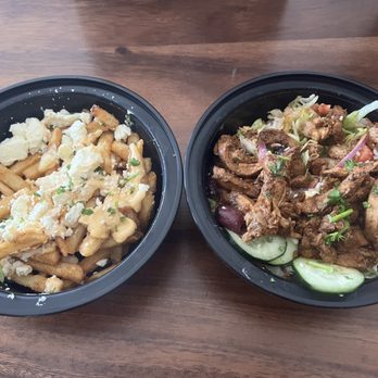 Laziza Mediterranean Grill - Feta fries and Chicken Shawarma bowl with feta and olives. - Mediterranean Near Me - Aiken, South Carolina
