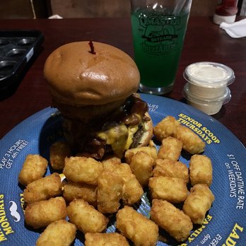 Q-Master Billiards - Rodeo burger, tots, with a liquid marijuana in the back. - Pool Halls Near Me - Virginia Beach, Virginia Q-Master Billiards - Rodeo burger, tots, with a liquid marijuana in the back. - Pool Halls Near Me - Virginia Beach, Virginia