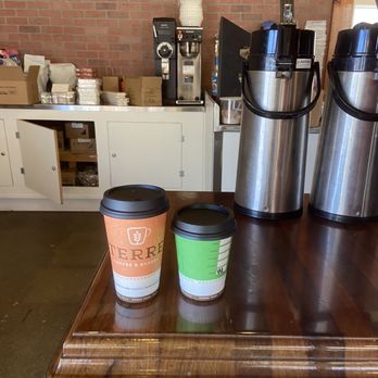 Terre Coffee & Bakery - two coffee cups on a counter - Coffee & Tea Near Me - Coeur d'Alene, Idaho Terre Coffee & Bakery - two coffee cups on a counter - Coffee & Tea Near Me - Coeur d'Alene, Idaho