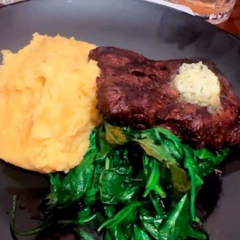 Julep Cast Iron Kitchen + Drink - Steak with sautéed spinach & mashed potatoes - New American Near Me - Brea, California Julep Cast Iron Kitchen + Drink - Steak with sautéed spinach & mashed potatoes - New American Near Me - Brea, California