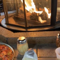 a fire in a fireplace