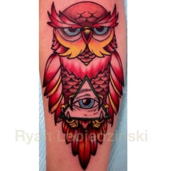 Cosmic Primate Tattoo - Neotraditional owl by Ryan Lebiedzinski c/2014
