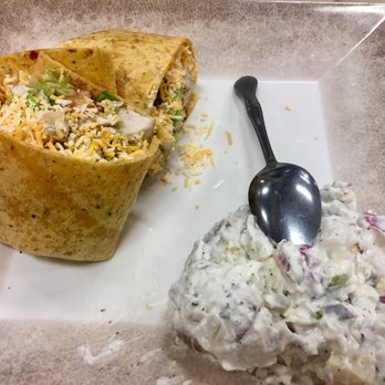 Balanced Rock Cafe - Southwest chicken wrap with potato salad - Cafes Near Me - Manitou Springs, Colorado