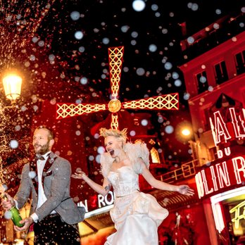 Adagion Studio - Paris Photographer - Paris wedding photographer: Popping a Champagne in Paris is fun and almost required :-). Doing so at the Moulin Rouge is iconic and amazing - Session Photography Near Me - Paris, 75
