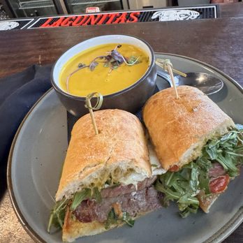 Hilltop Park Alehouse - Steak & egg sandwich with butternut squash soup - Bars Near Me - New York, New York Hilltop Park Alehouse - Steak & egg sandwich with butternut squash soup - Bars Near Me - New York, New York