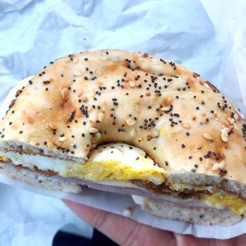 MK’s Donuts & Coffee - Bagel Ham Bacon Egg Cheese Sandwich - $4.50 - Donuts Near Me - El Monte, California MK’s Donuts & Coffee - Bagel Ham Bacon Egg Cheese Sandwich - $4.50 - Donuts Near Me - El Monte, California
