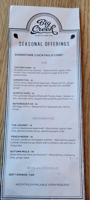 Menu photo 8 Big Creek Distilling Co. Dahlonega, GA Menu photo 8 Big Creek Distilling Co. Dahlonega, GA