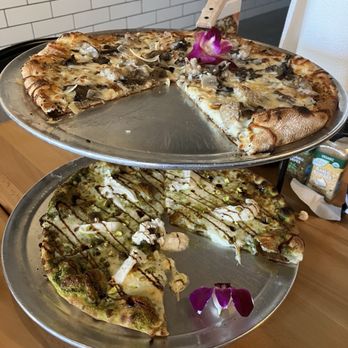 Amore Mio Pizza - Truffle pizza on the top. Pesto & Burrata Pizza on the bottom. - Pizza Near Me - Garner, North Carolina