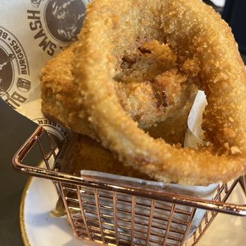 Bull Smash - Onion rings - happy hour item - Burgers Near Me - Fresno, California Bull Smash - Onion rings - happy hour item - Burgers Near Me - Fresno, California