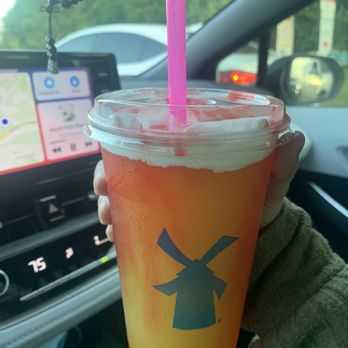 Dutch Bros Coffee - blended passion peach coconut rebel with pomegranate drizzle , added soft top - Juice Bars & Smoothies Near Me - Spring, Texas Dutch Bros Coffee - blended passion peach coconut rebel with pomegranate drizzle , added soft top - Juice Bars & Smoothies Near Me - Spring, Texas