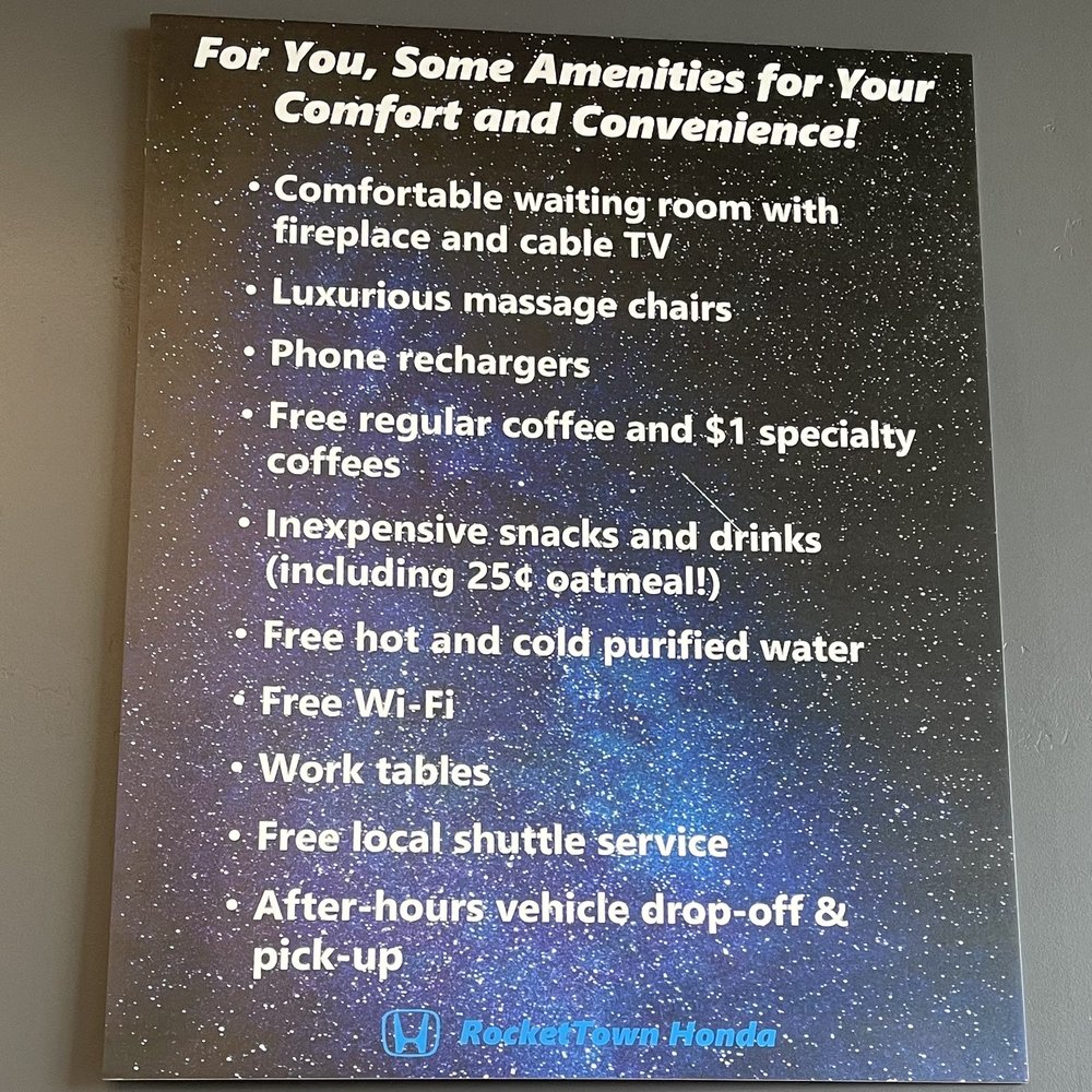 Rocket Town Honda - Amenities - Car Dealers Near Me - Lompoc, California Rocket Town Honda - Amenities - Car Dealers Near Me - Lompoc, California