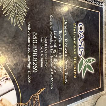 Oasis Vietnamese Cuisine - Menú - Vietnamese Near Me - Pacifica, California