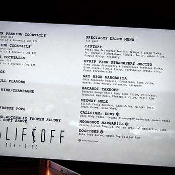 LIFTOFF Bar & Ride - Bar menu - Amusement Parks Near Me - Las Vegas, Nevada