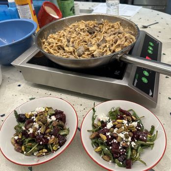 Tablespoon Cooking Co. - Salads and beef stroganoff when finished - Cooking Classes Near Me - Cincinnati, Ohio