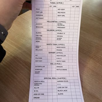 Las Vegas Sushi - AYCE menu form (back page) - Japanese Near Me - Fort Lee, New Jersey