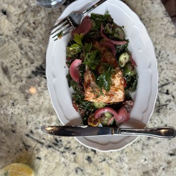 Local Provisions - Faroe Island Grilled Salmon gf quinoa tabbouleh, kale, cucumber, tomato pickled onion, lemon oregano vinaigrette - Italian Near Me - Sterling, Virginia Local Provisions - Faroe Island Grilled Salmon gf quinoa tabbouleh, kale, cucumber, tomato pickled onion, lemon oregano vinaigrette - Italian Near Me - Sterling, Virginia