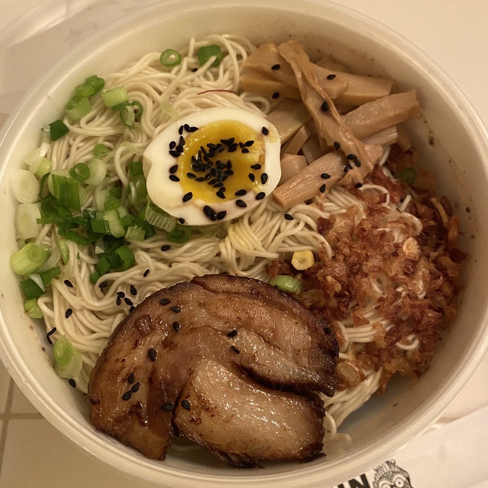 Raijin Ramen - One of my daughter’s black roasted garlic Tonkotsu ramen bowl from 11/20/21 minus the ginger - Ramen Near Me - Tucson, Arizona