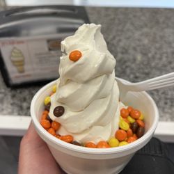 JJ's Soft Serve and More - Small, dairy free vanilla with Reesie's pieces