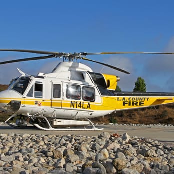 Fire Department - Copter 14 at the ready at Camp 8.  Bell 412 - Fire Departments Near Me - Malibu, California