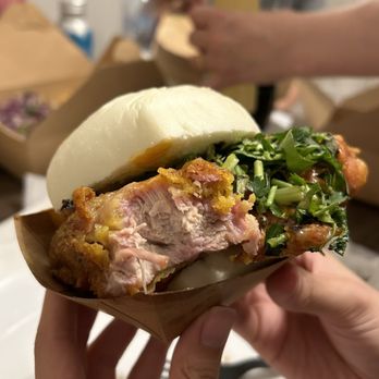 Ekiben - Neighborhood Bird Bun ($13.25) cross section - Asian Fusion Near Me - Baltimore, Maryland Ekiben - Neighborhood Bird Bun ($13.25) cross section - Asian Fusion Near Me - Baltimore, Maryland