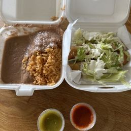 Rice and beans, and flautas (1 potato, 1 cheese) Rice and beans, and flautas (1 potato, 1 cheese)