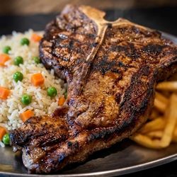 Long Ave BBQ - Long Ave BBQ Charcoal Grilled T-Bone Steak with Rice and Fries