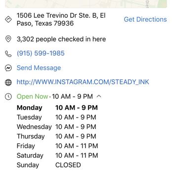 Steady Ink - Business Hours - Tattoo Near Me - El Paso, Texas Steady Ink - Business Hours - Tattoo Near Me - El Paso, Texas