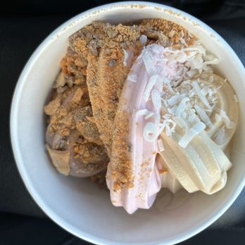 Yogurtland - Chocolate Hazelnut Lava Cake, Strawberry and Salted caramel pecan froyo. Topped with coconut and butterfinger. - Ice Cream & Frozen Yogurt Near Me - San Diego, California Yogurtland - Chocolate Hazelnut Lava Cake, Strawberry and Salted caramel pecan froyo. Topped with coconut and butterfinger. - Ice Cream & Frozen Yogurt Near Me - San Diego, California